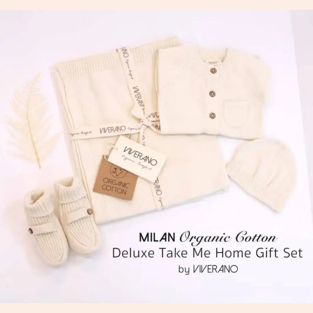 4-Pc Milan Pastel Baby Shower Luxe Knit Gift Set (Organic) Viverano Organics Sweater Knit Gift Set