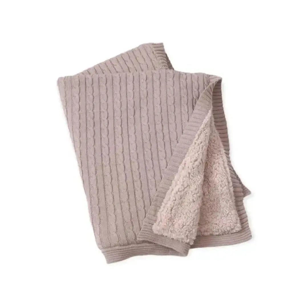 Cozy Sherpa Cable Organic Knit Baby Blanket Viverano Organics Crib Blanket 32"x 40"