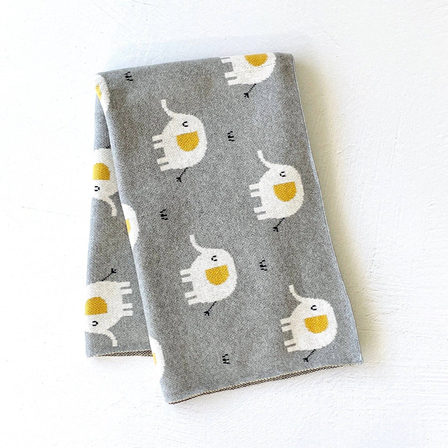 Elephant - Organic Cotton Jacquard Sweater Knit Baby Blanket Viverano Organics