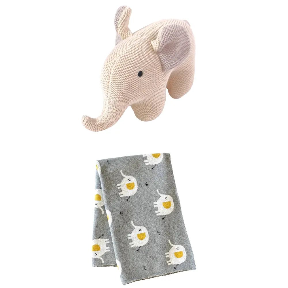 Elephant Cotton Jacquard Baby Blanket and Elephant Stuffed Toy Bundle Viverano Organics Bundle