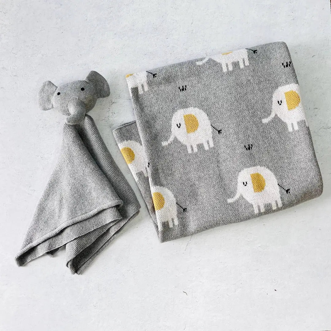 Elephant Jacquard Knit Baby Blanket & Lovey Gift SET - The Baby Blanket Store LLC Crib Blanket 30" x 42"