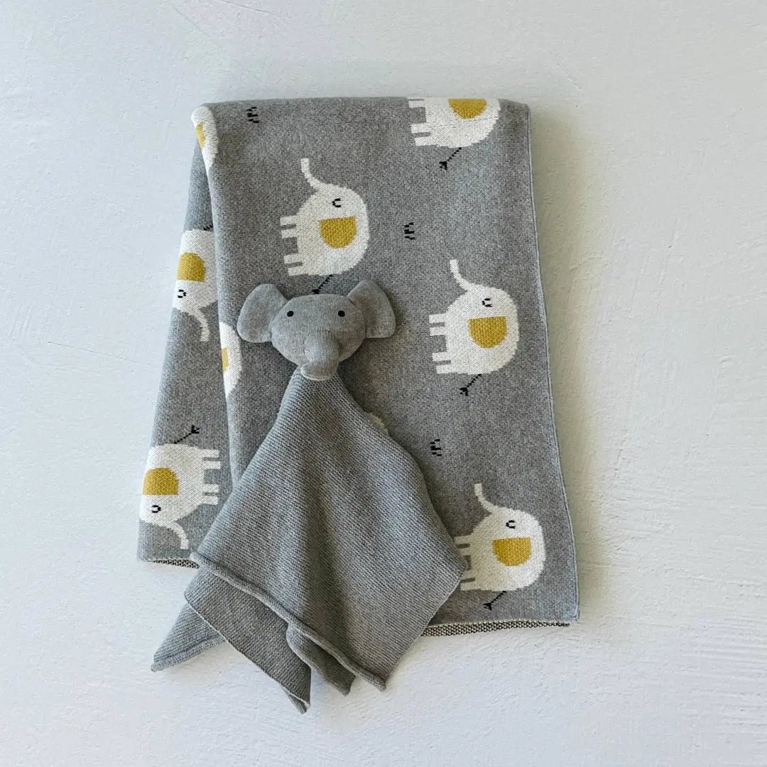 Elephant Jacquard Knit Baby Blanket & Lovey Gift SET - The Baby Blanket Store LLC Crib Blanket 30" x 42"