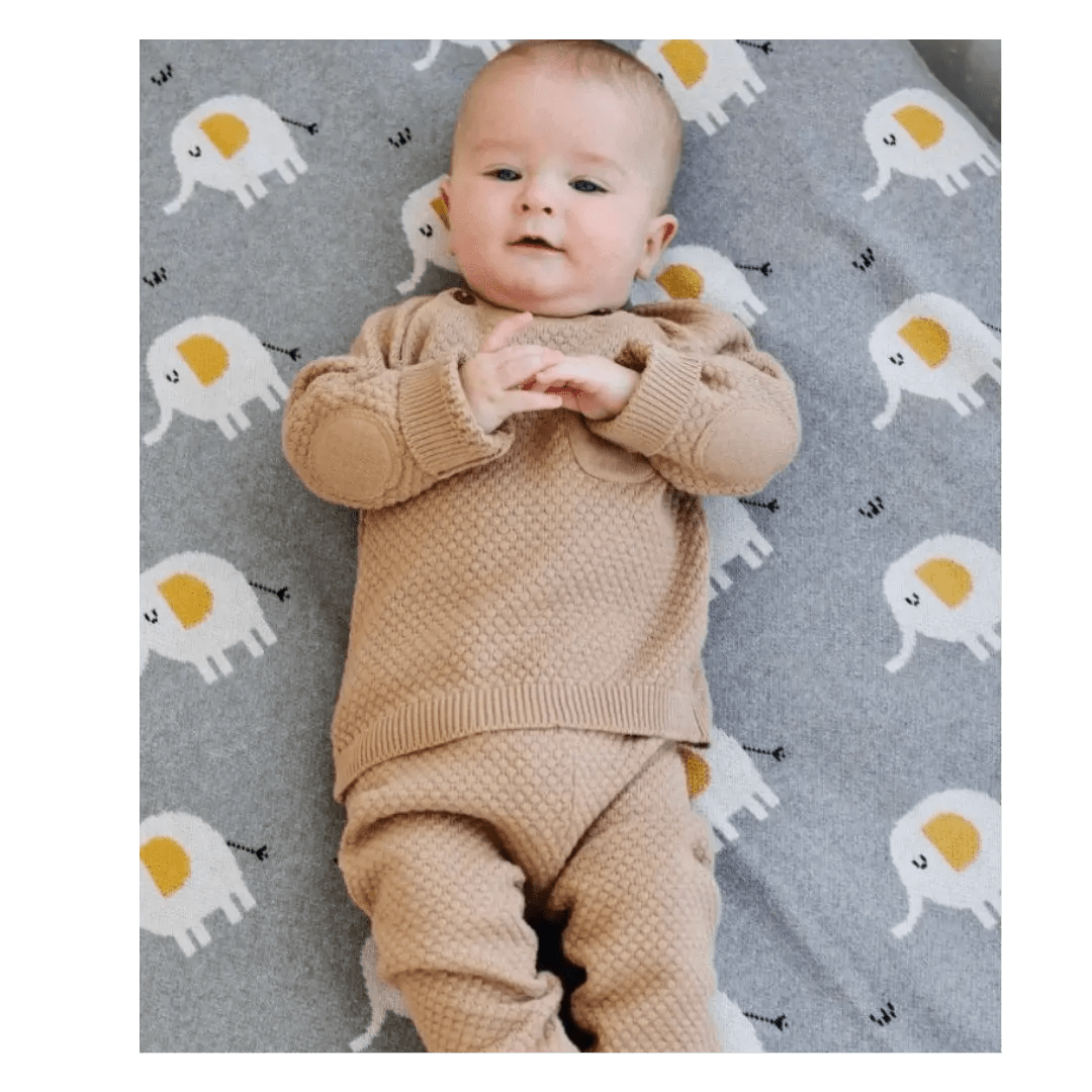 Elephant Jacquard Knit Baby Blanket & Lovey Gift SET - The Baby Blanket Store LLC Crib Blanket 30" x 42"