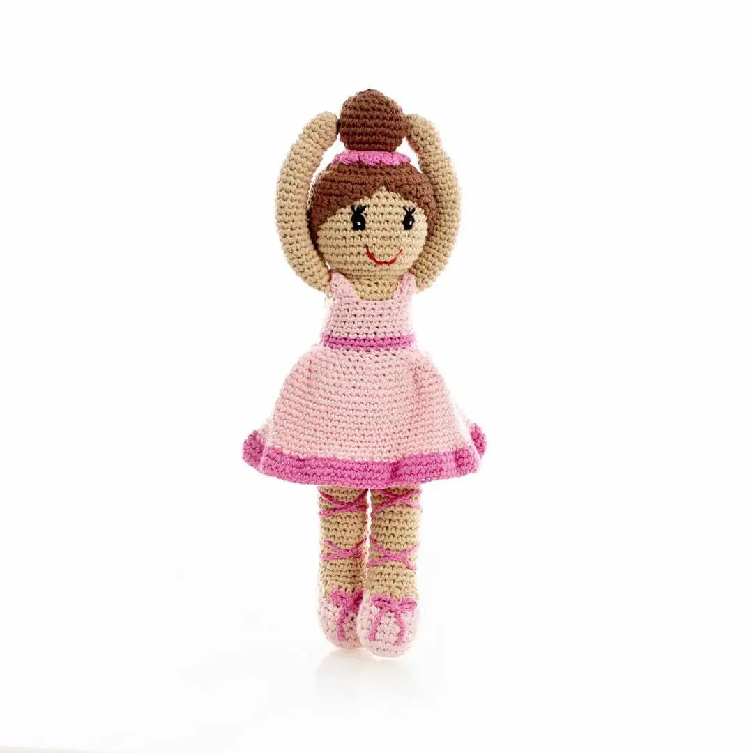 Hand-Crocheted Organic Cotton Granny Square Baby Blanket and Hand-Knit Ballerina Doll Bundle The Baby Blanket Store