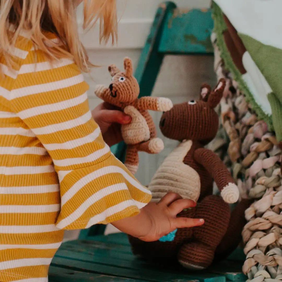 Mamma Kangaroo with Baby Kanga Stuffed Animal - Handmade Organic Cotton - The Baby Blanket Store LLC