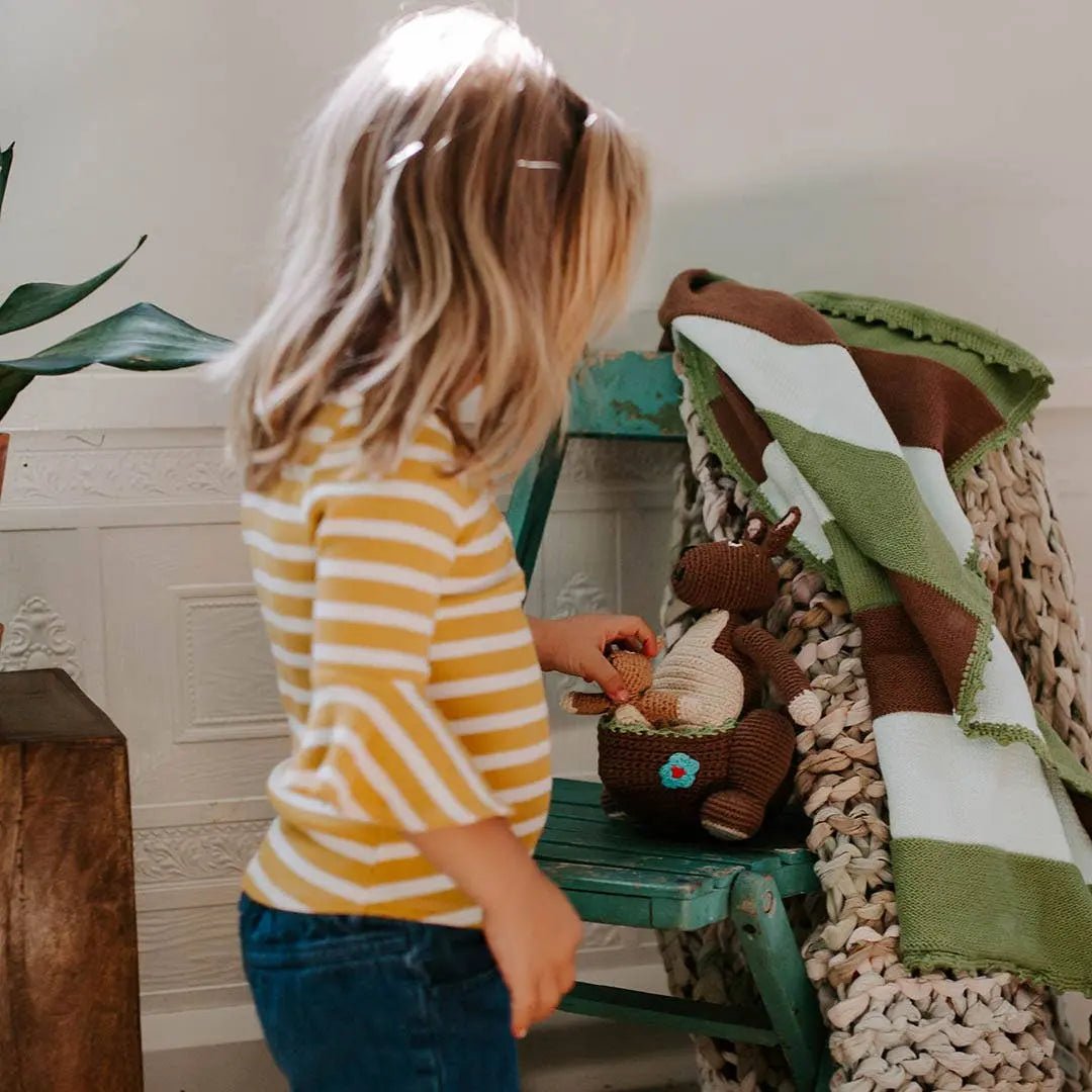 Mamma Kangaroo with Baby Kanga Stuffed Animal - Handmade Organic Cotton - The Baby Blanket Store LLC