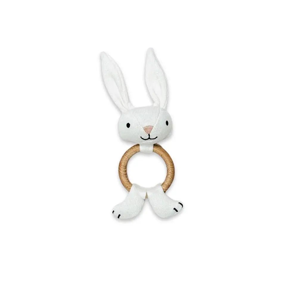 Scallop Edge Classic Knit Baby Blanket + Bunny Rattle SET - The Baby Blanket Store LLC Crib Blanket 32"x 40" and Bunny Ring Rattle Viverano Organics