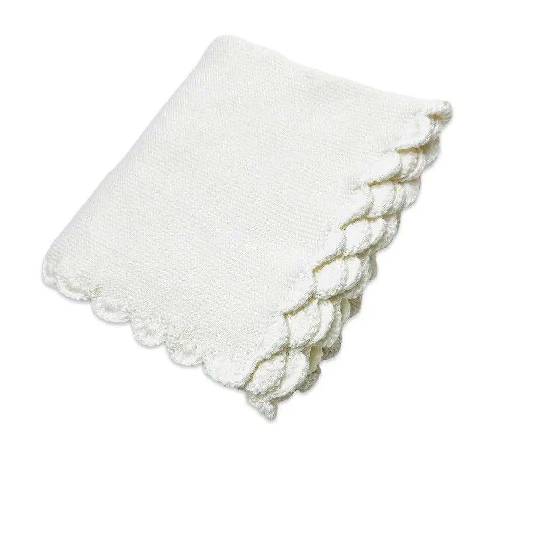 Scallop Edge Classic Knit Baby Blanket + Bunny Rattle SET - The Baby Blanket Store LLC Crib Blanket 32"x 40" and Bunny Ring Rattle Viverano Organics