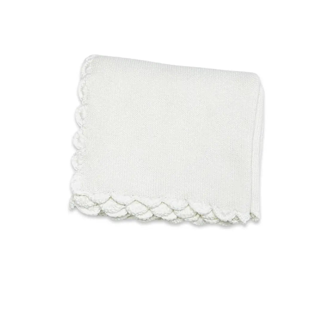 Scallop Edge Classic Knit Baby Blanket + Bunny Rattle SET - The Baby Blanket Store LLC Crib Blanket 32"x 40" and Bunny Ring Rattle Viverano Organics