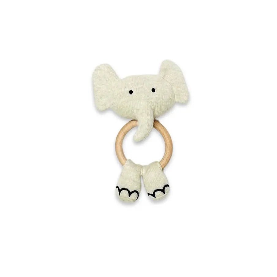 Scallop Edge Classic Knit Baby Blanket + Elephant Rattle SET - The Baby Blanket Store LLC Crib Blanket 32"x 40" and Elephant Ring Rattle Viverano Organics