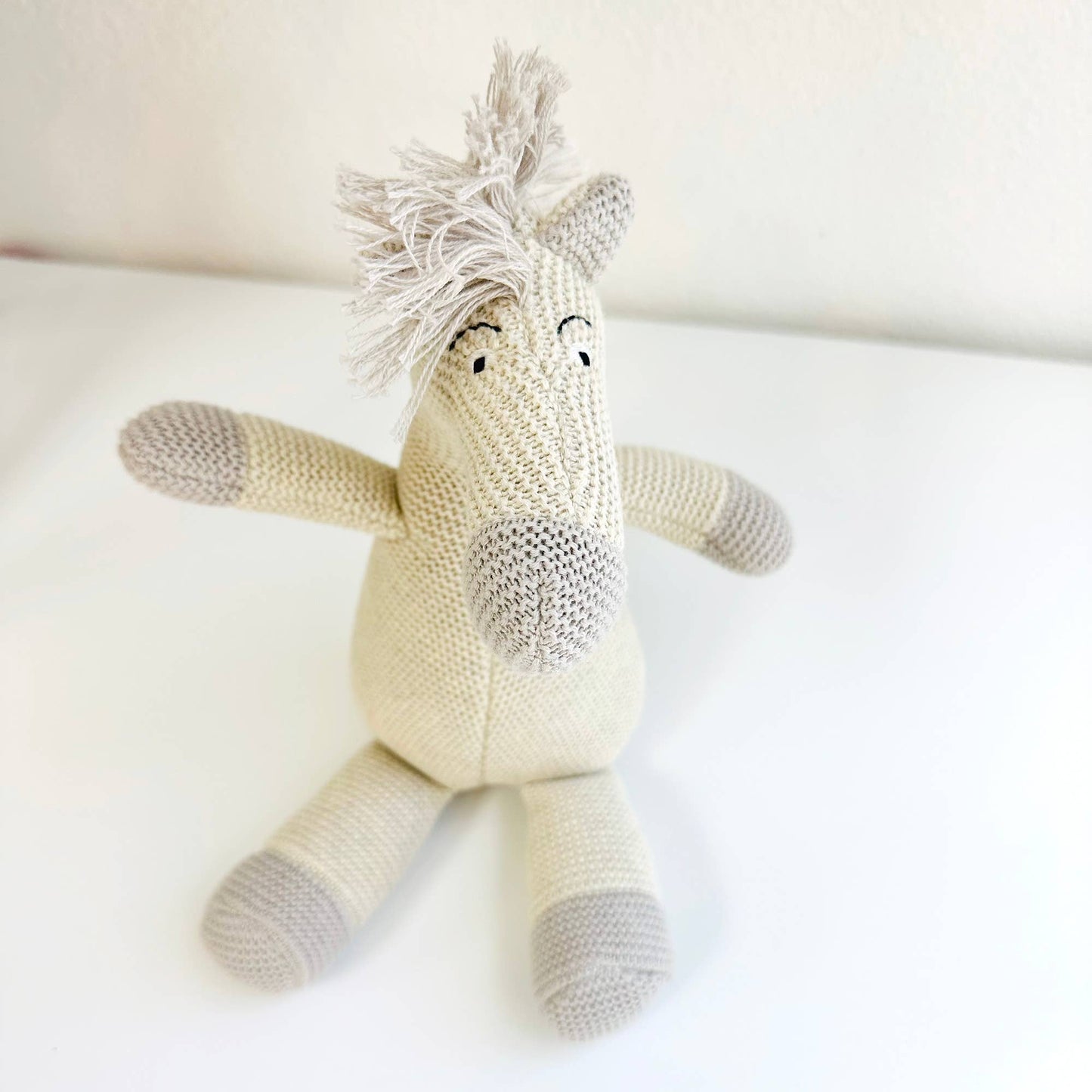 Horse | Handmade Organic Cotton Knit Stuffed Animal - Stuffed Animal - The Baby Blanket Store - at The Baby Blanket Store. (Natural Heather, One Size)