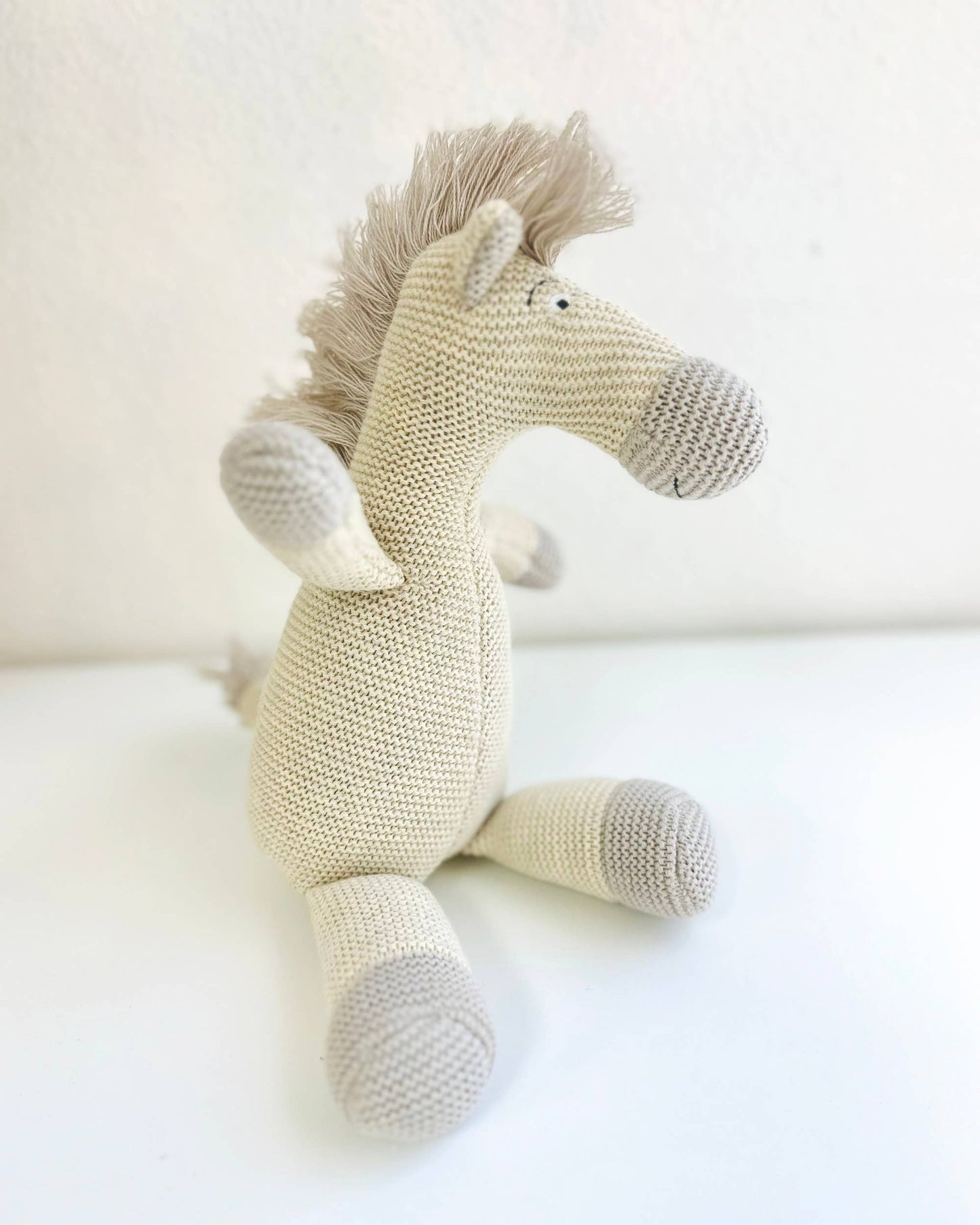 Horse | Handmade Organic Cotton Knit Stuffed Animal - Stuffed Animal - The Baby Blanket Store - at The Baby Blanket Store. (Natural Heather, One Size)