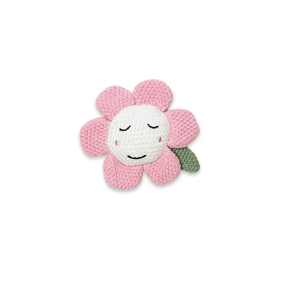 The Baby Blanket Store Crib Blanket 32"x 40" Flower Pointelle Baby Blanket & Flower Rattle | Organic Cotton Knit Gift Set