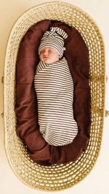 The Baby Blanket Store Swaddle Blanket & Hat 40"X40" Plum Stripes Swaddle Blanket & Hat | Organic Cotton Butter Soft Gift Set