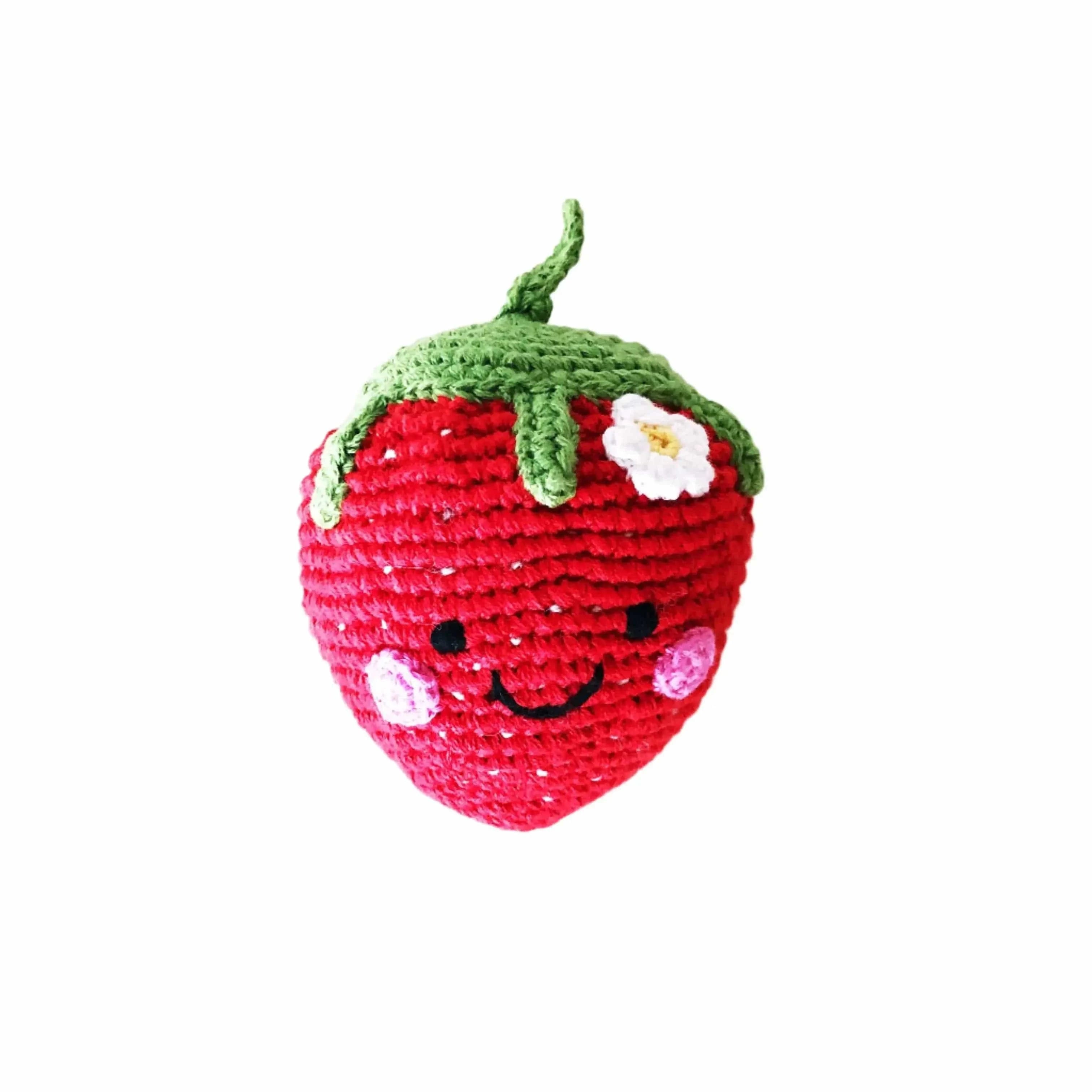 The Baby Blanket Store Crib Blanket 30" x 42" Strawberry 3D Baby Blanket & Strawberry Stuffed Toy with Gentle Rattle Bundle | Organic Cotton