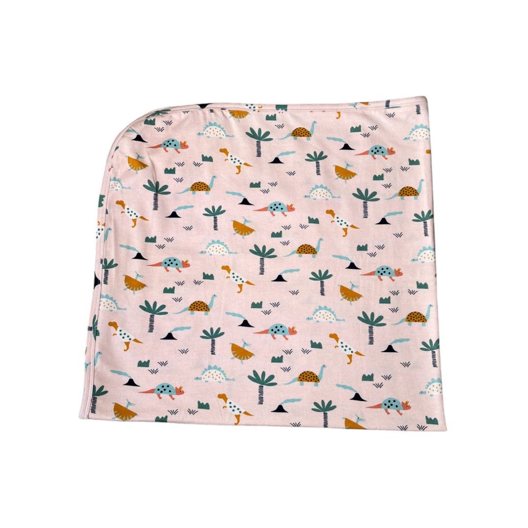 Reversible Organic Cotton Jersey Baby Blanket | Dino Print - Crib Blanket 34" x 34" - The Baby Blanket Store - at The Baby Blanket Store. (Blush, )