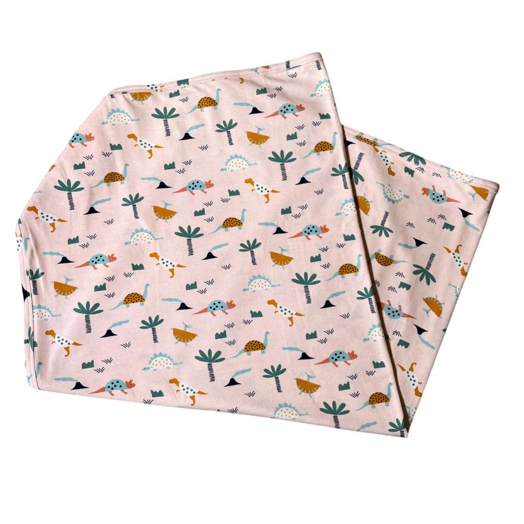 Reversible Organic Cotton Jersey Baby Blanket | Dino Print - Crib Blanket 34" x 34" - The Baby Blanket Store - at The Baby Blanket Store. (Blush, )