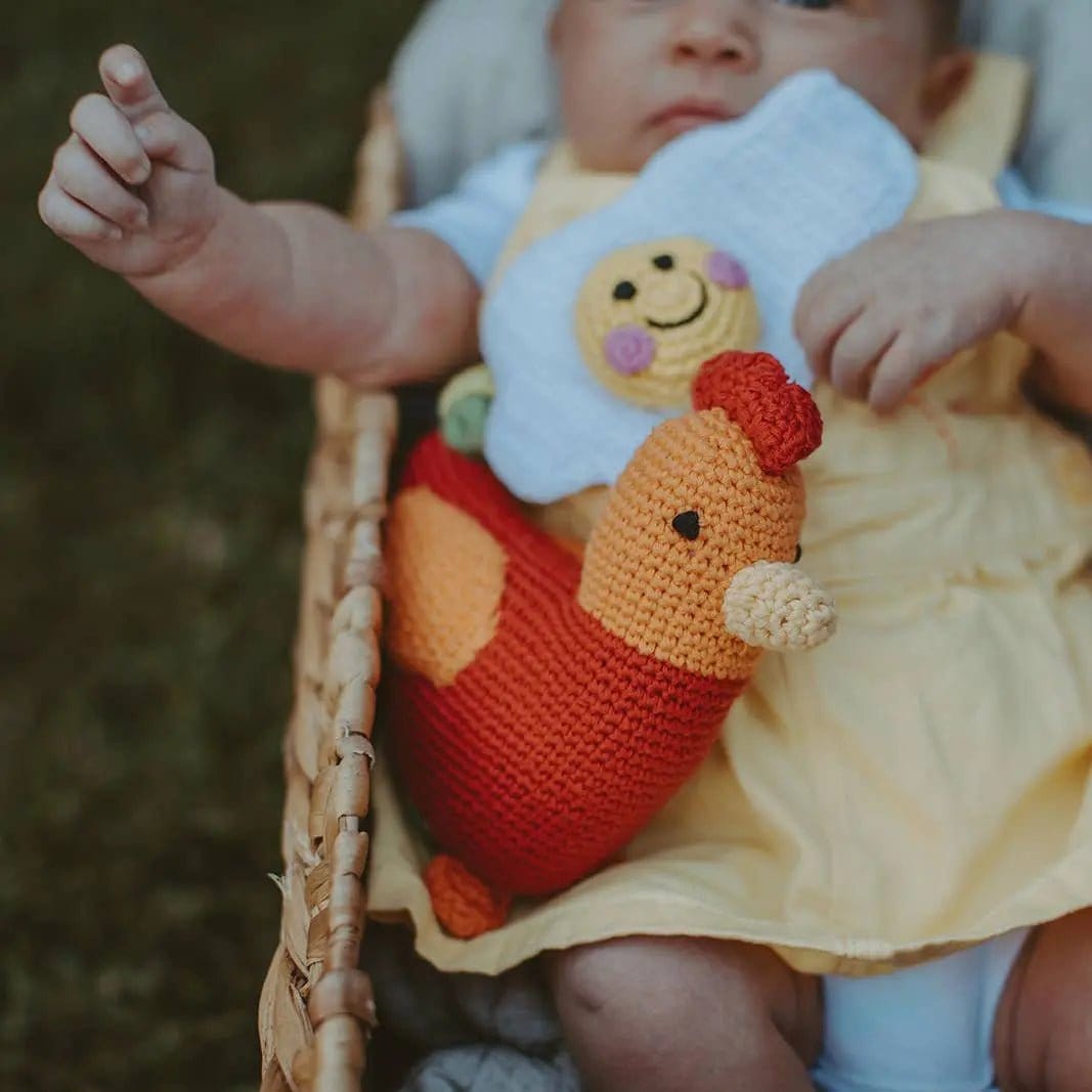 The Baby Blanket Store Stuffed Animal Red Rooster | Handmade Organic Cotton Stuffed Animal with Gentle Rattle
