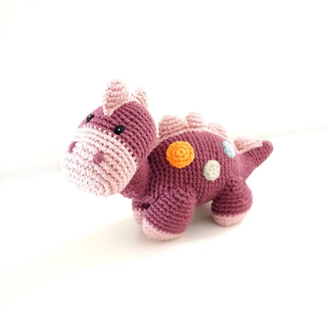 The Baby Blanket Store Stuffed Animal Stegosaurus Dino Purple | Handmade Organic Cotton Stuffed Animal with Gentle Rattle