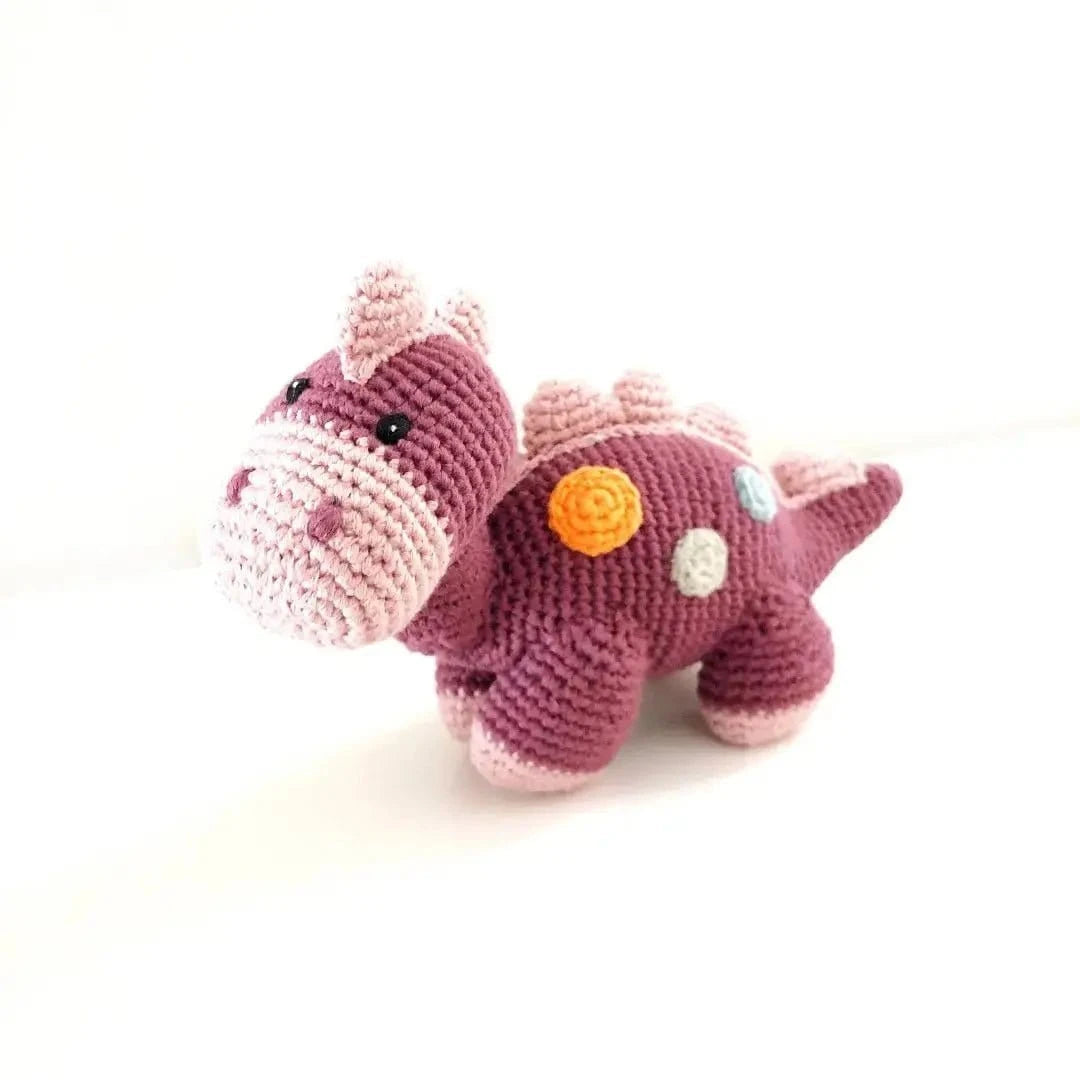 The Baby Blanket Store Stuffed Animal Stegosaurus Dino Purple | Handmade Organic Cotton Stuffed Animal with Gentle Rattle