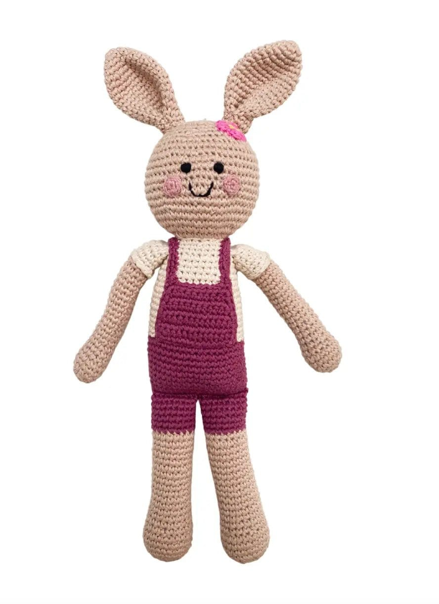 The Baby Blanket Store Stuffed Animal Pink Pink & Green Bunnies | Handmade Organic Cotton Stuffed Animal with Gentle Rattle