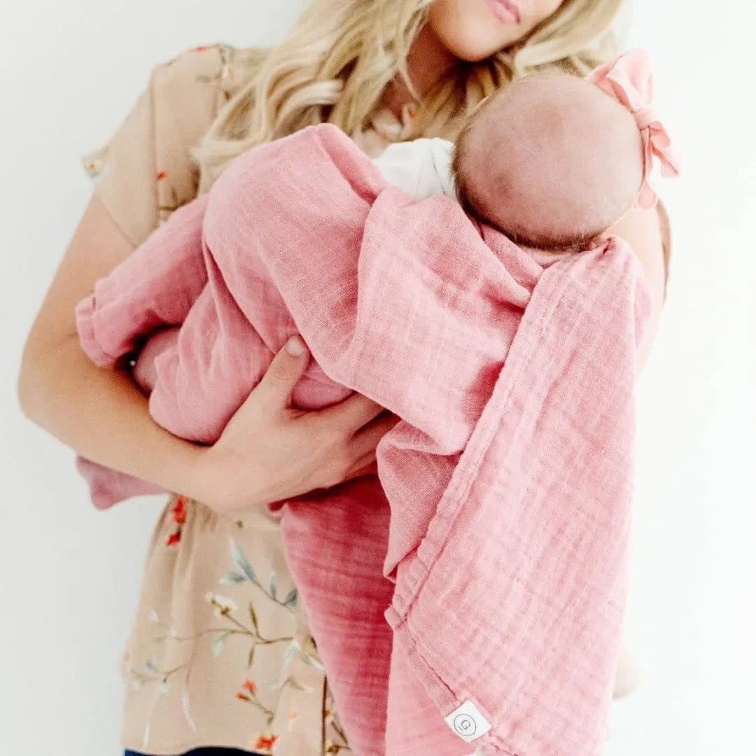 The Baby Blanket Store Crib Blanket 47" x 47" Rose Swaddle Blanket | Organic Cotton Muslin