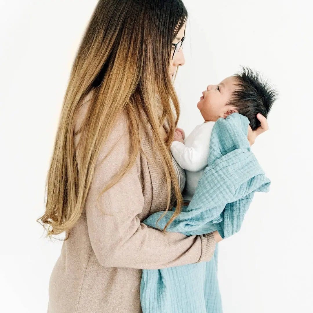 The Baby Blanket Store Crib Blanket 47" x 47" Blue Spruce Swaddle Blanket | Organic Cotton Muslin