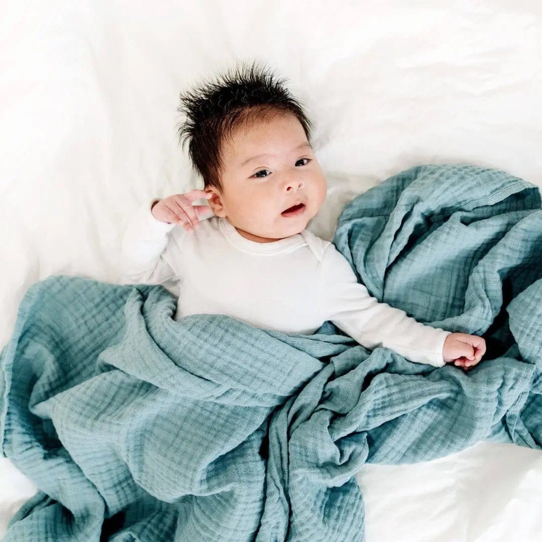 The Baby Blanket Store Crib Blanket 47" x 47" Blue Spruce Swaddle Blanket | Organic Cotton Muslin