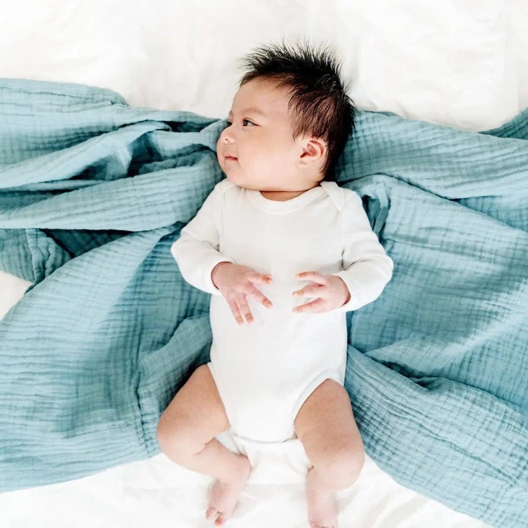 The Baby Blanket Store Crib Blanket 47" x 47" Blue Spruce Swaddle Blanket | Organic Cotton Muslin