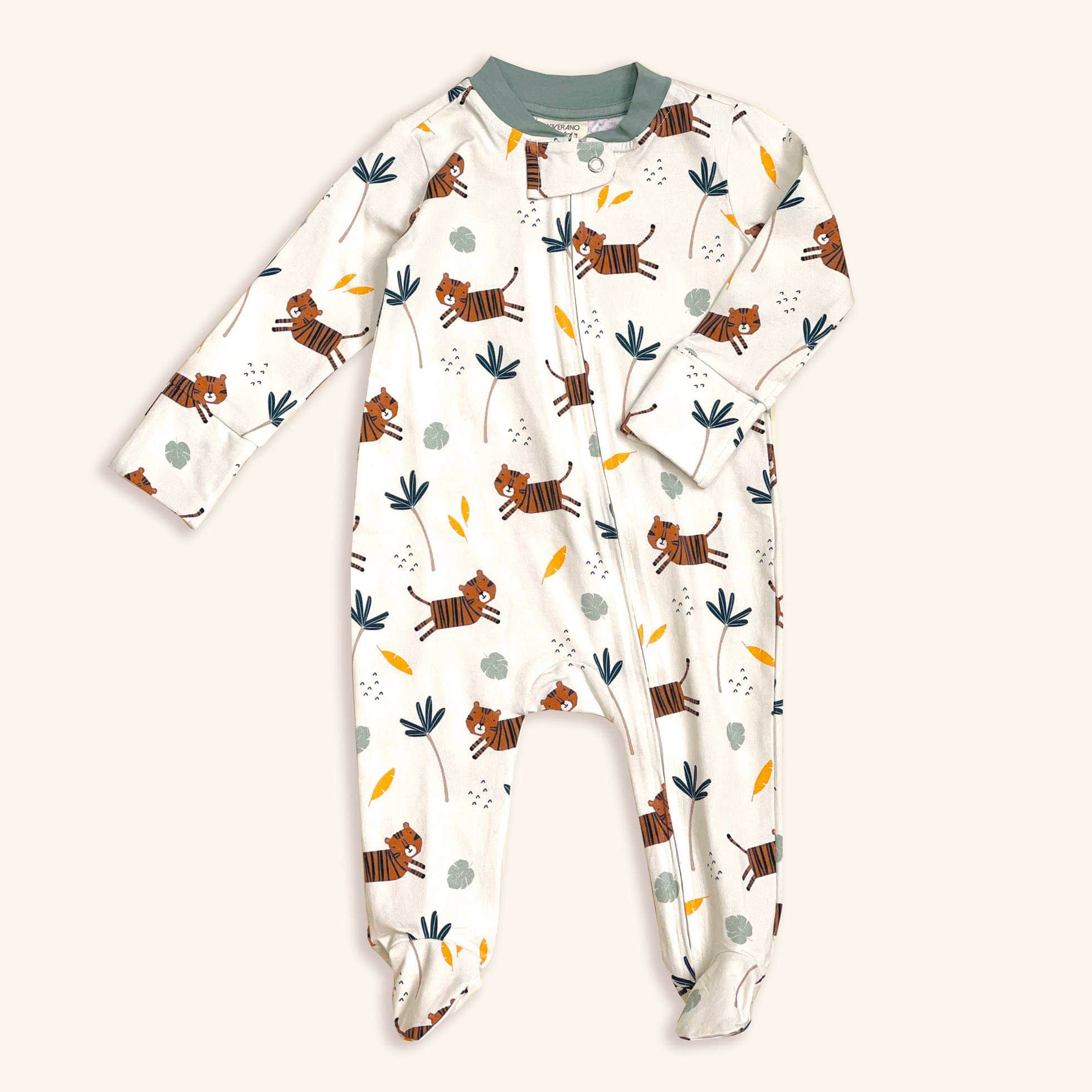 Viverano Organics Natural / 0-3M Tiger Zipper Footie Romper (Organic Cotton)