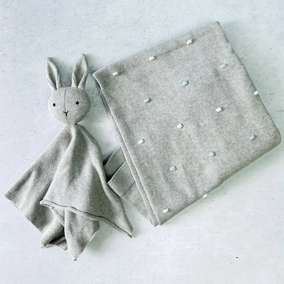 Bobble Knit Baby Blanket & Lovey Gift SET (Organic) - The Baby Blanket Store LLC Crib Blanket 30" x 42" Grey-Ivory-Bobble-OS