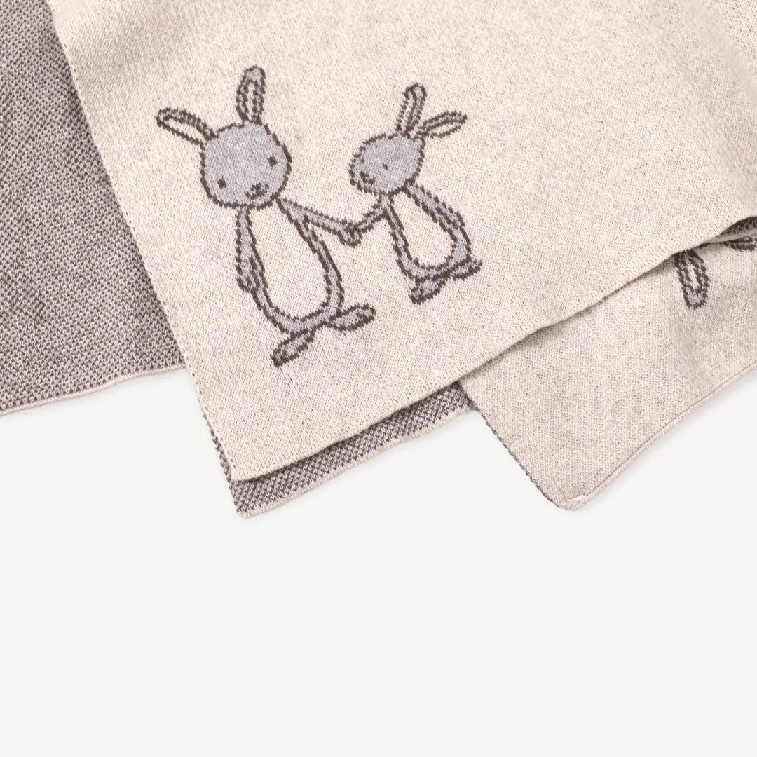 Bunny  Cotton Jacquard Sweater Knit Baby Blanket - Organic - The Baby Blanket Store LLC Crib Blanket 30" x 42" Viverano Organics