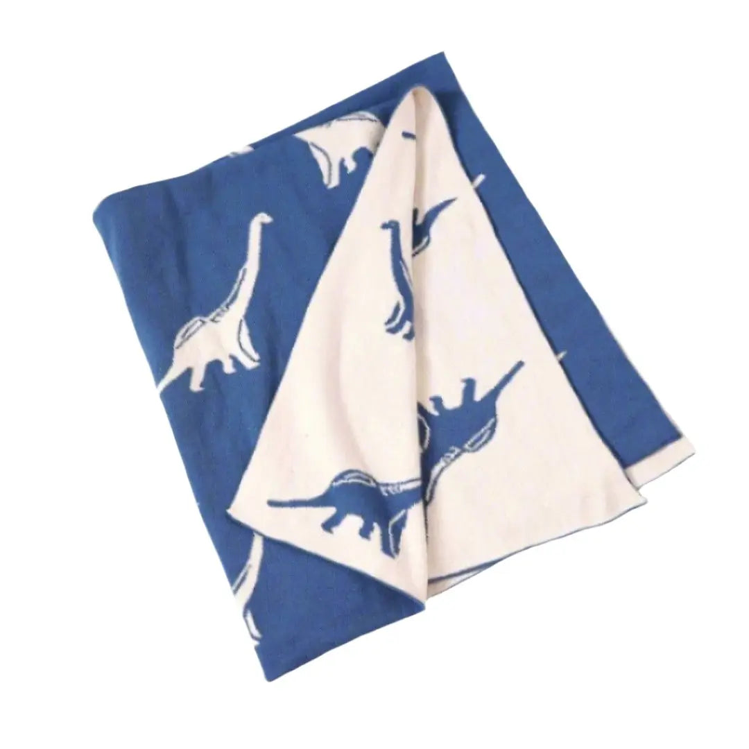 Dinosaur REVERSIBLE Jacquard Knit Baby Blanket - Organic - The Baby Blanket Store LLC Crib Blanket 32"x 40" 