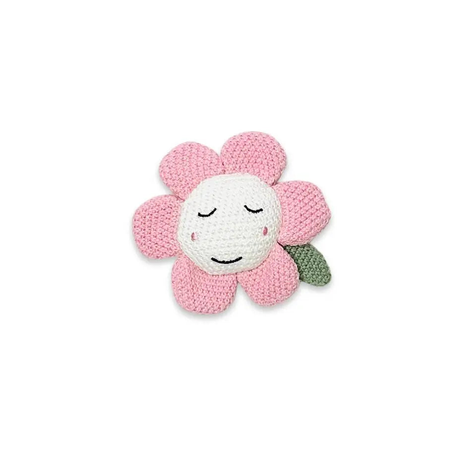 Flower Pointelle Knit Baby Blanket & Flower Rattle Gift SET - The Baby Blanket Store LLC Crib Blanket 32"x 40" Viverano Organics