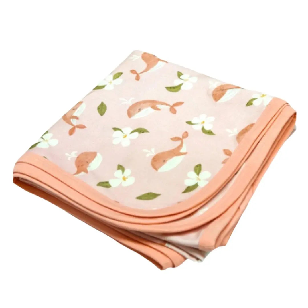 Gardenia Whale - Organic Cotton Jersey Baby Blanket - The Baby Blanket Store LLC Crib Blanket 32"x 40" 