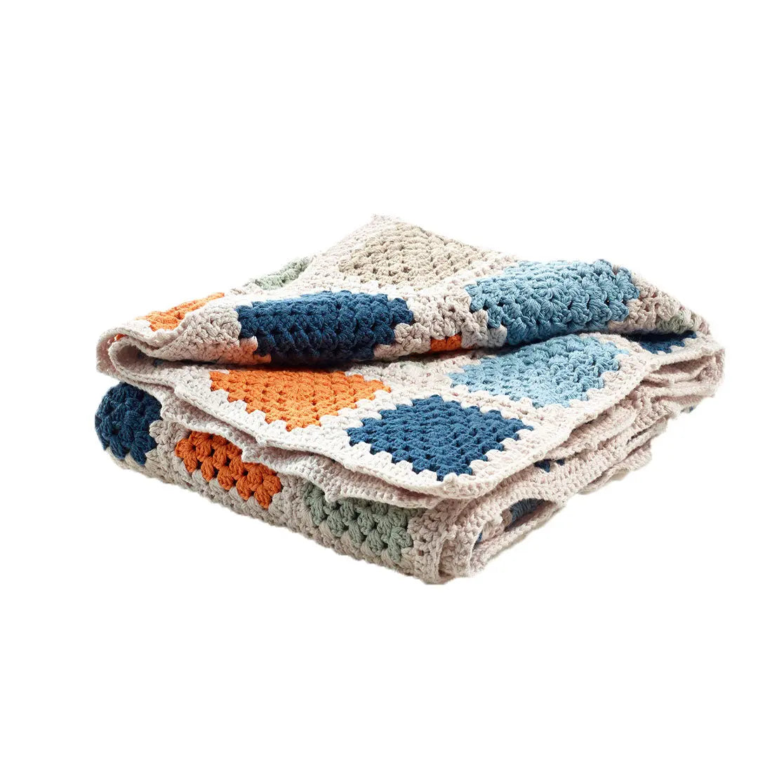 Handmade Baby Blanket - Organic Cotton Crochet Granny Square - Blue Pebble