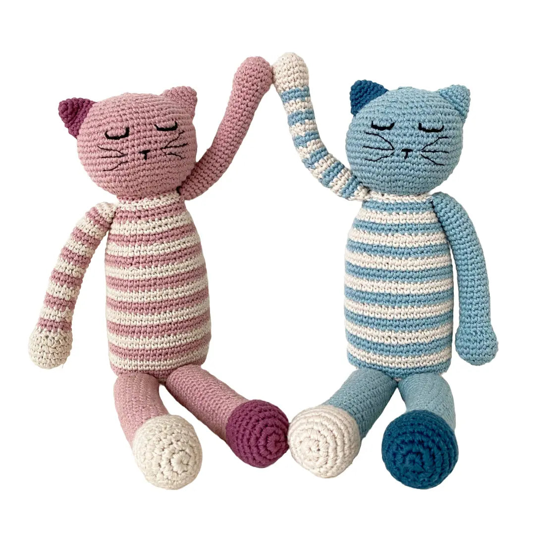 Kitten Blue - Handmade Organic Cotton with Gentle Rattle - The Baby Blanket Store LLC Stuffed Animal 