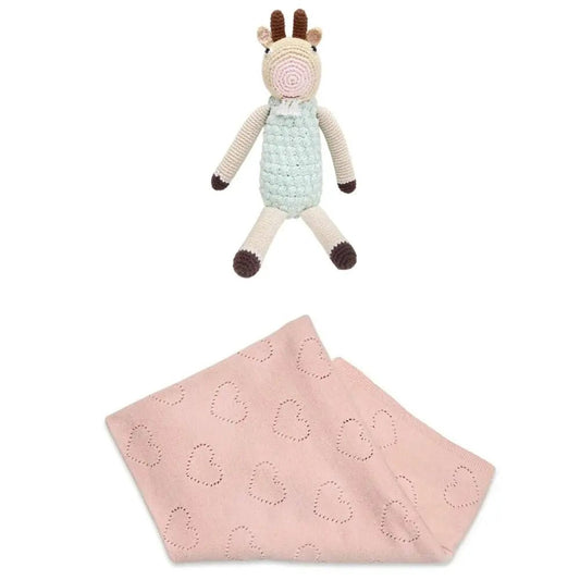 Love Hearts Cotton Pointelle Knit Baby Blanket and Goat Handmade Stuffed Animal The Baby Blanket Store Bundle