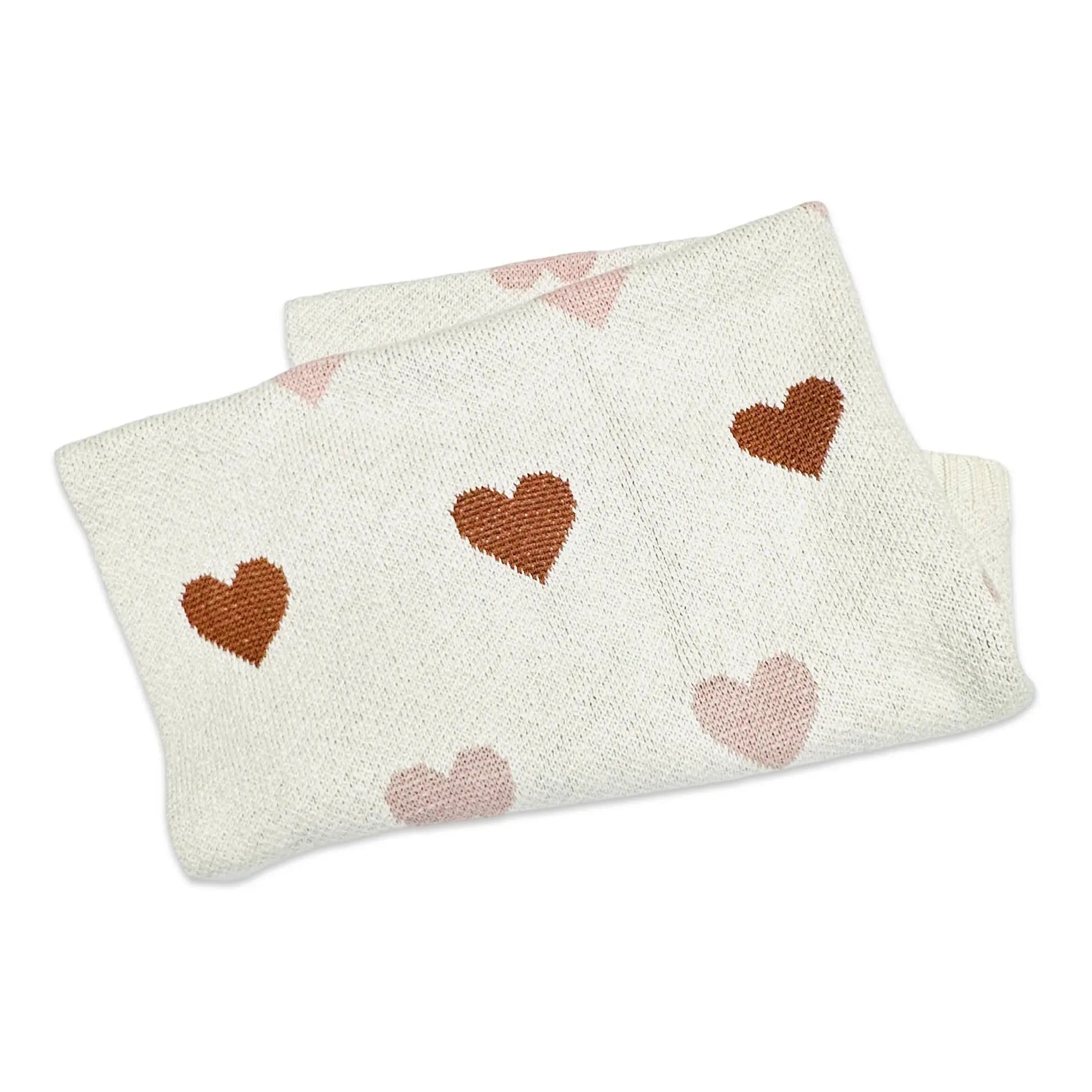 Loving Hearts - Organic Jacquard Sweater Knit Baby Blanket Viverano Organics