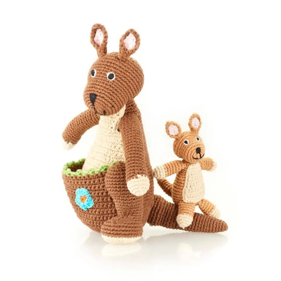 Mamma Kangaroo with Baby Kanga Stuffed Animal - Handmade Organic Cotton - The Baby Blanket Store LLC 