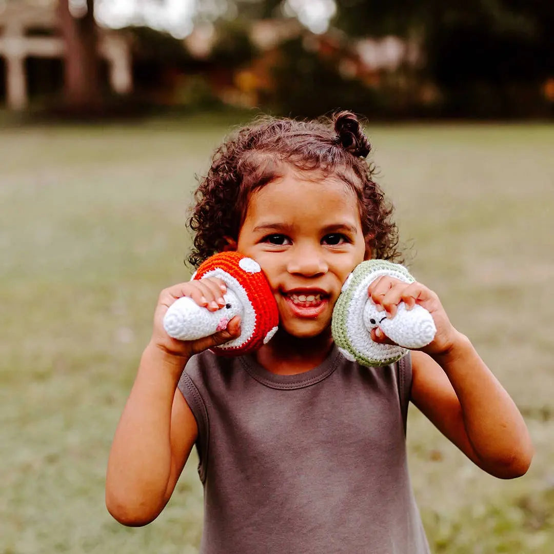 Mushroom - Handmade Organic Cotton with Gentle Rattle Pebble