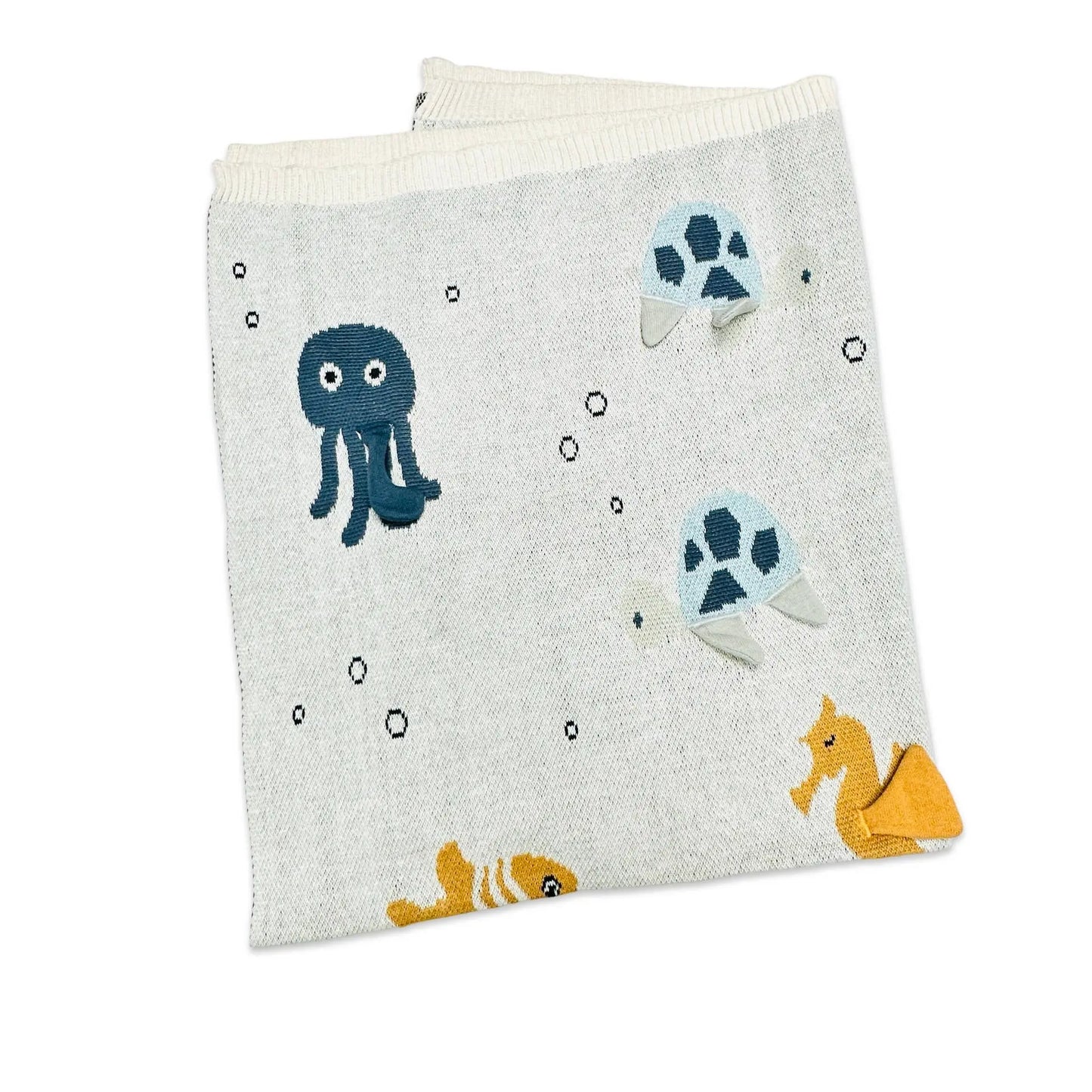 Ocean Life 3D - Organic Jacquard Sweater Knit Baby Blanket Viverano Organics