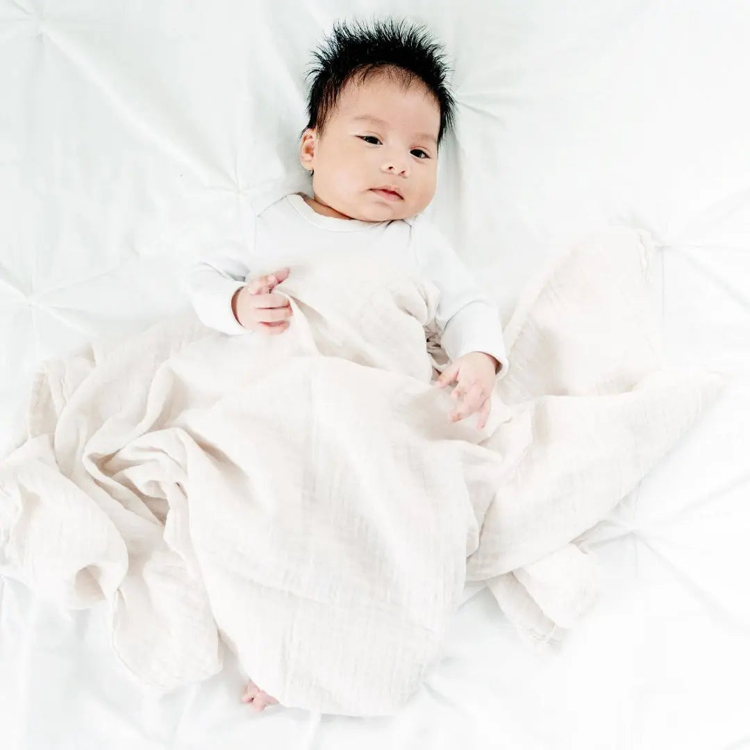 Organic Cotton Muslin Swaddle and Nursing Blanket - Sand - The Baby Blanket Store LLC Crib Blanket 47" x 47" 