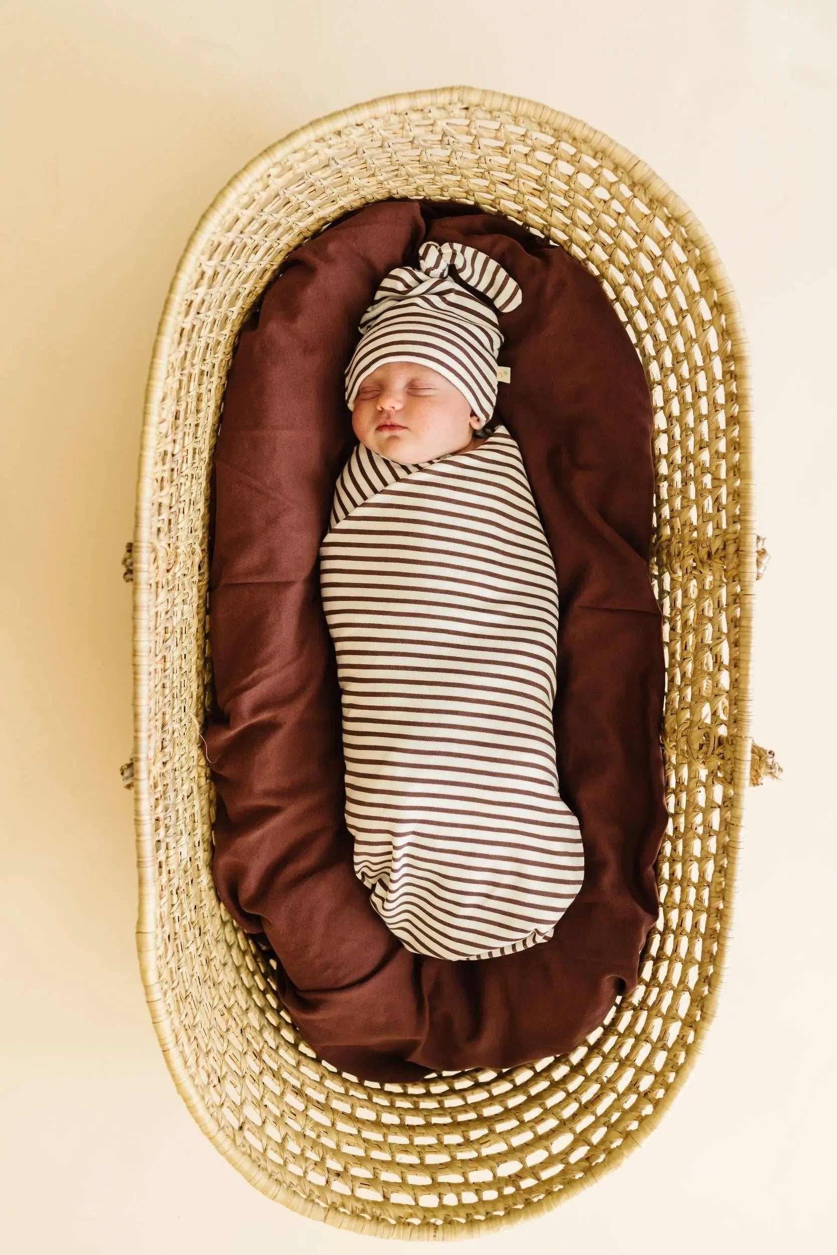 Organic Swaddle Blanket & Hat - Plum Stripes Makemake Organics