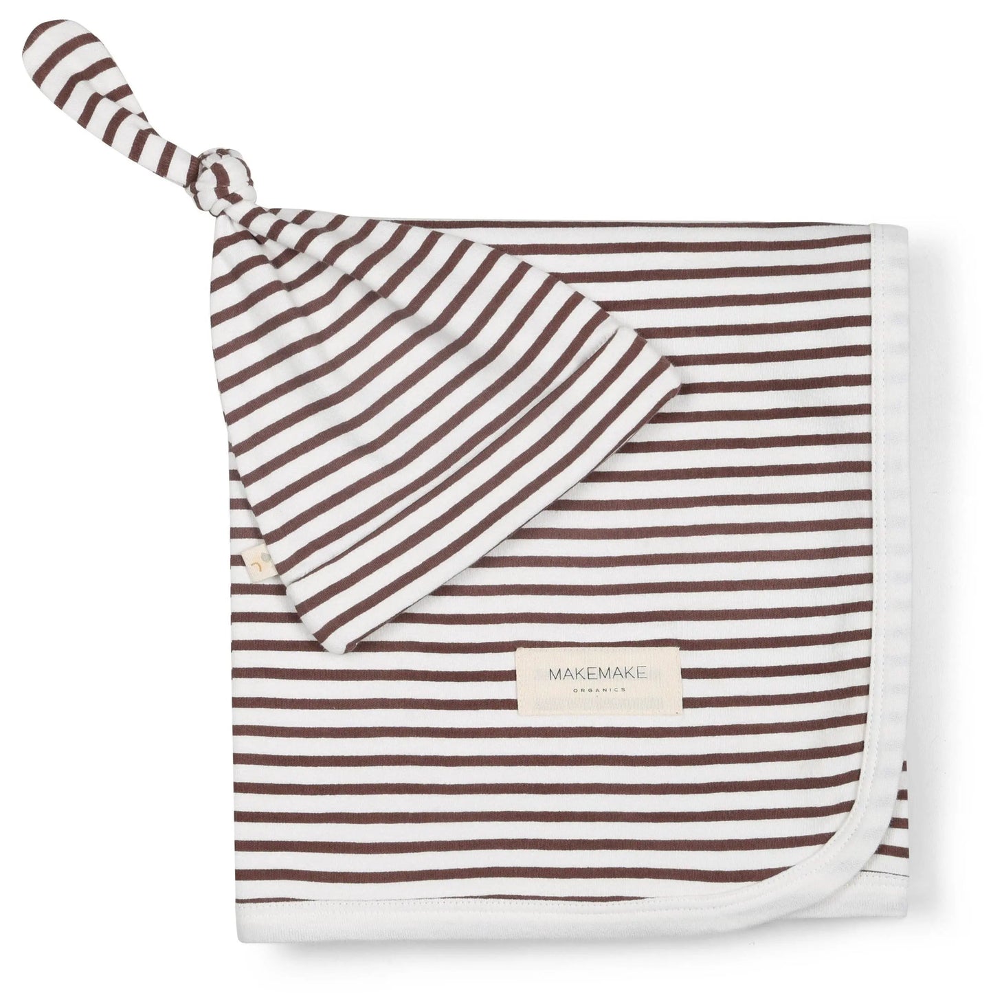 Organic Swaddle Blanket & Hat - Plum Stripes Makemake Organics