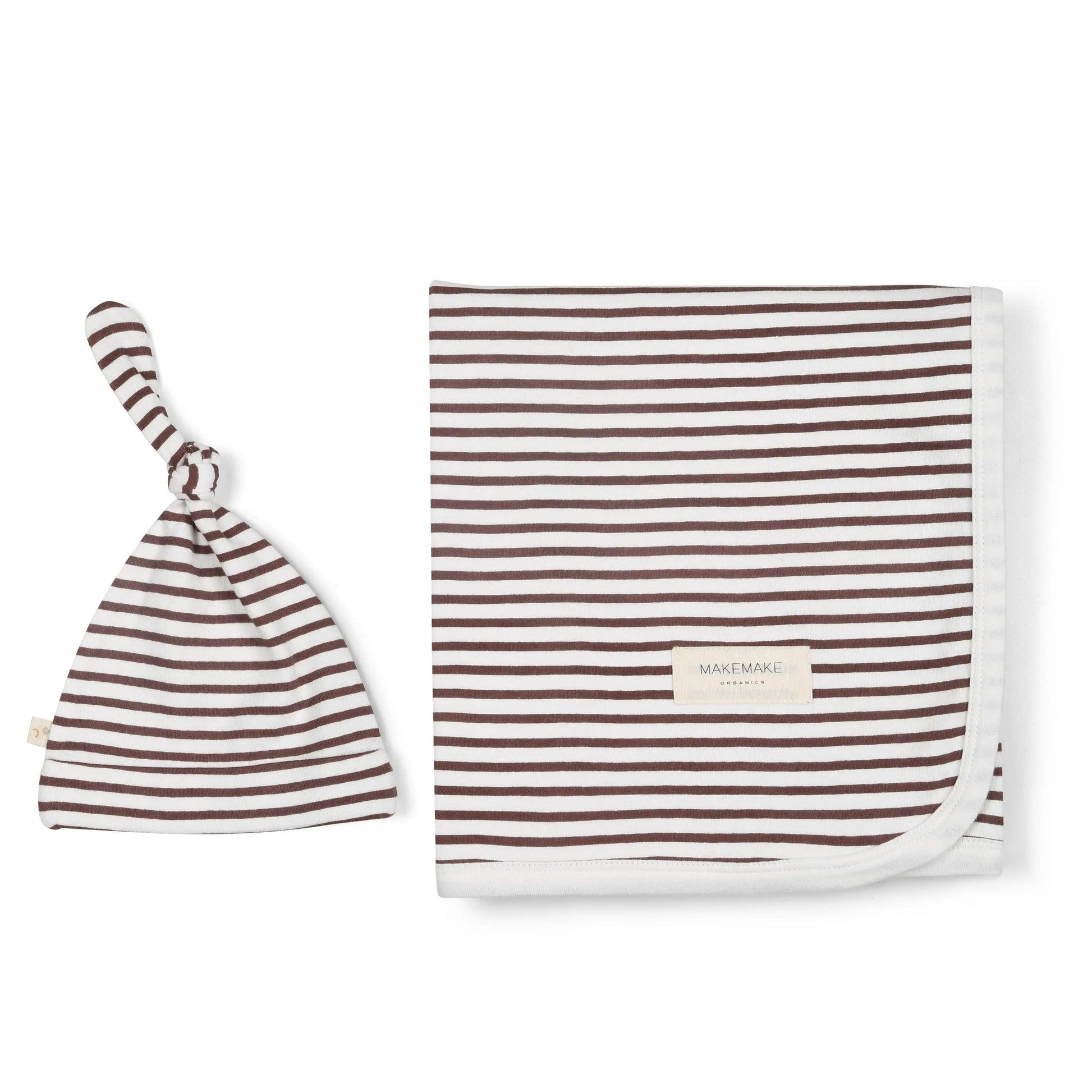 Organic Swaddle Blanket & Hat - Plum Stripes Makemake Organics