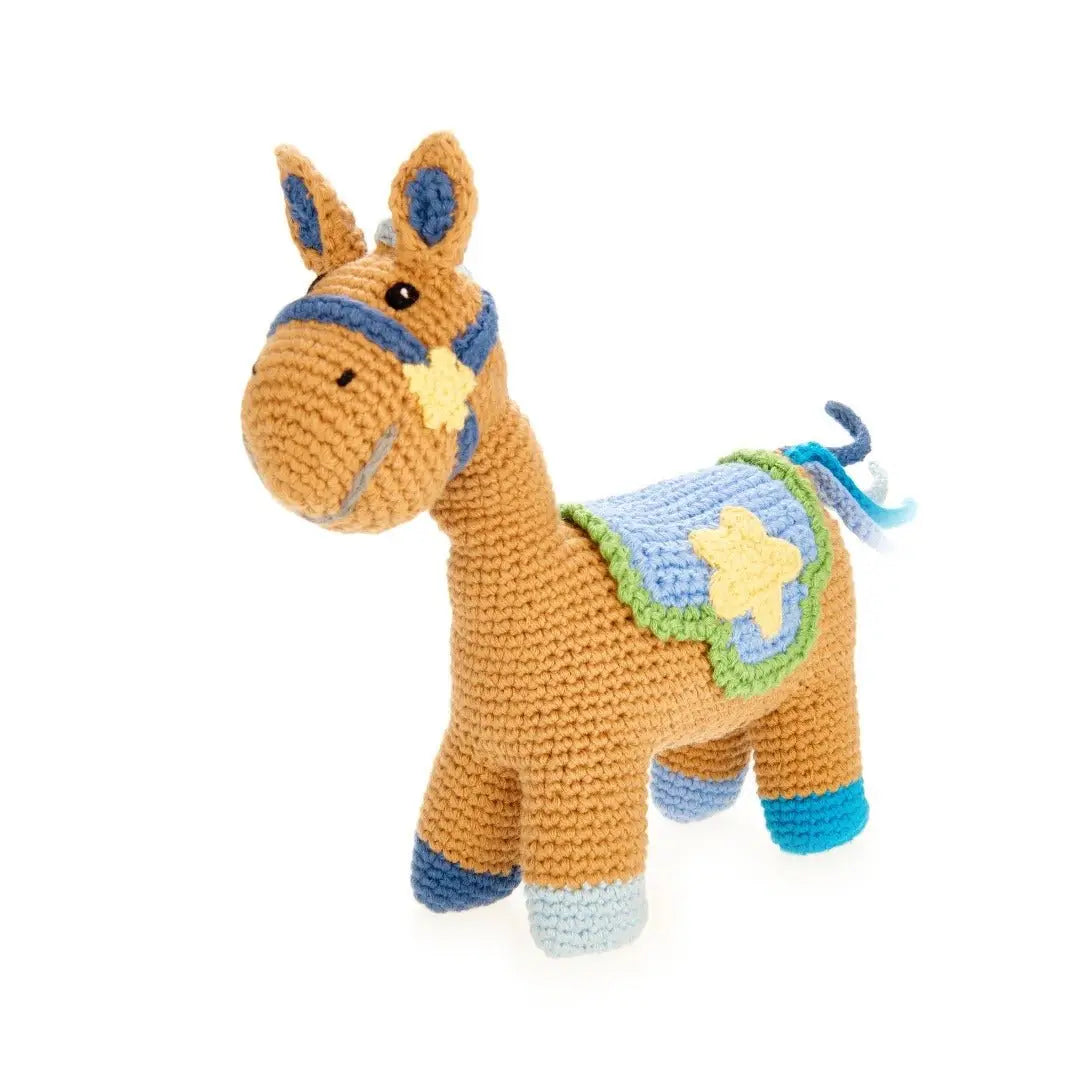 Plush Horse - Handmade Organic Cotton Stuffed Animal with Gentle Rattle - The Baby Blanket Store LLC Stuffed Animal Blue