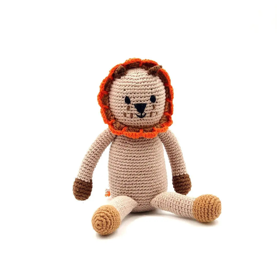 Safari Lion Stuffed Animal - Handmade Organic Cotton with Gentle Rattle - The Baby Blanket Store 