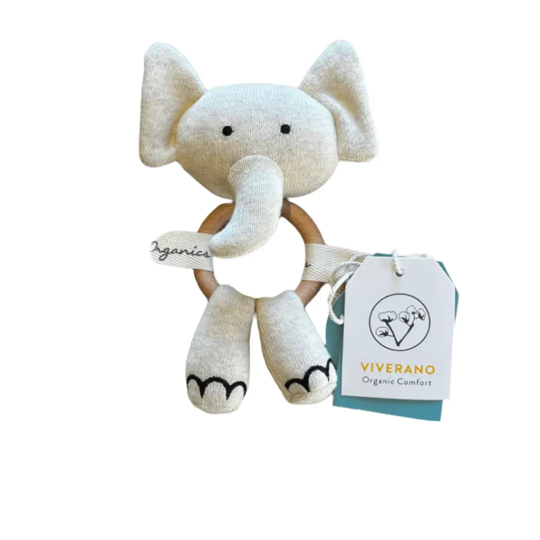 Scallop Edge Classic Knit Baby Blanket + Elephant Rattle SET - The Baby Blanket Store LLC Crib Blanket 32"x 40" and Elephant Ring Rattle Viverano Organics