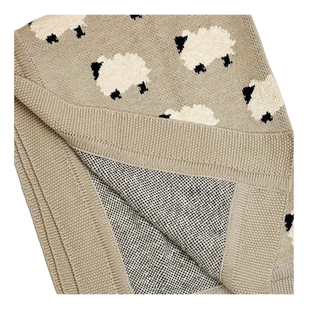 Sheep Jacquard Cotton  Knit Baby Blanket - Organic - The Baby Blanket Store LLC Crib Blanket 30"x 42" Viverano Organics